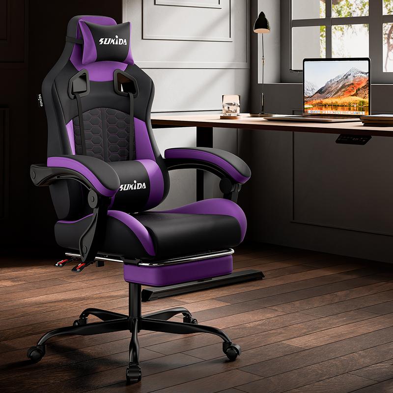 Silla Gaming Ergonómica con Almohada Lumbar de Espuma Viscoelástica – Silla Giratoria 360° para Oficina y Gaming