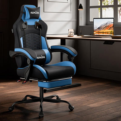 Silla Gaming Ergonómica con Almohada Lumbar de Espuma Viscoelástica – Silla Giratoria 360° para Oficina y Gaming